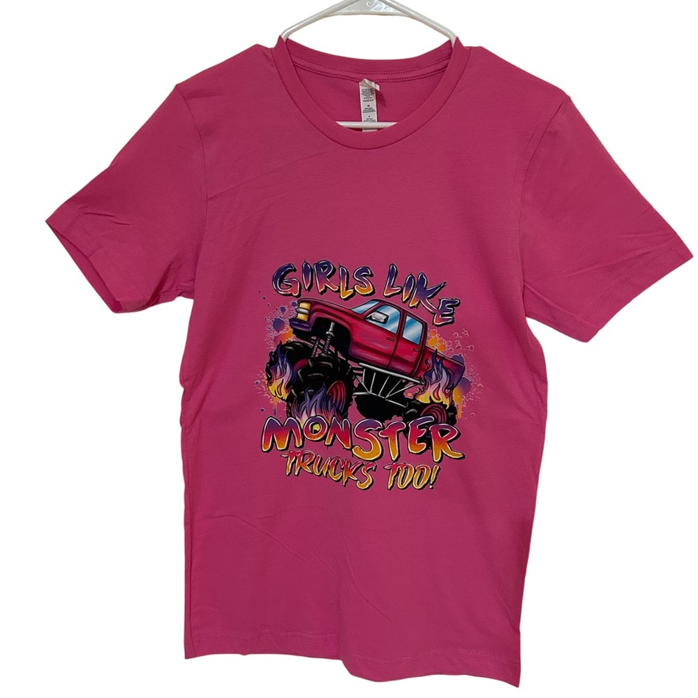 Bella Canvas Hot Pink Girls Like Monster Trucks Graphic Tee